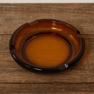 Vintage Amber Glass Ashtray – Mid-Century Modern Heavy Pressed Glass